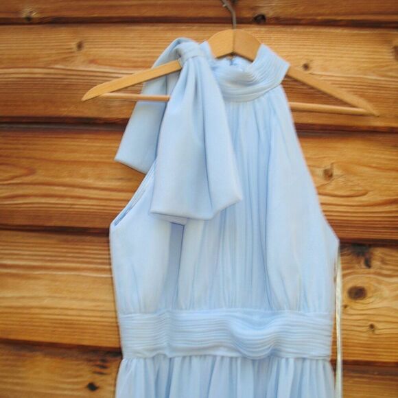 Mac Duggal 55035 Womens Blue High Neck Chiffon Gown with Bow - Picture 7 of 13